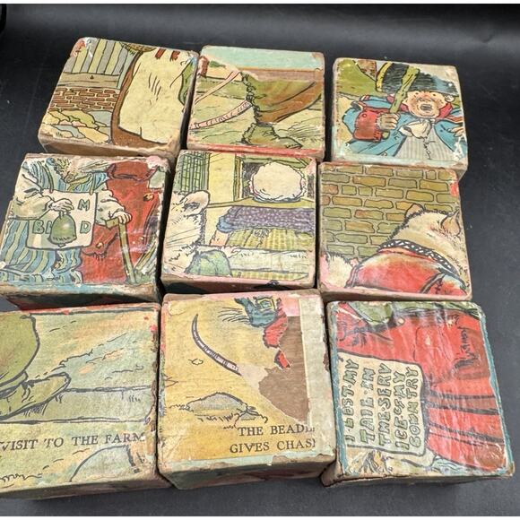 Victorian 1800’s Vtg German Six Sided Wooden Block/Cube Puzzle Blocks - Picture 5 of 12